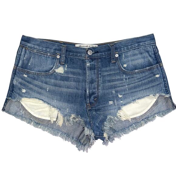Abercrombie & Fitch High Rise Festival Distressed Denim Short Size 10 - Picture 1 of 16